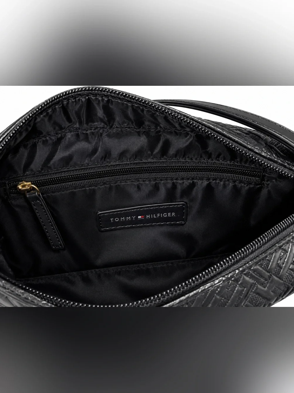 Tommy Hilfiger Black Quilted Logo Crossbody Bag with Gold Accent